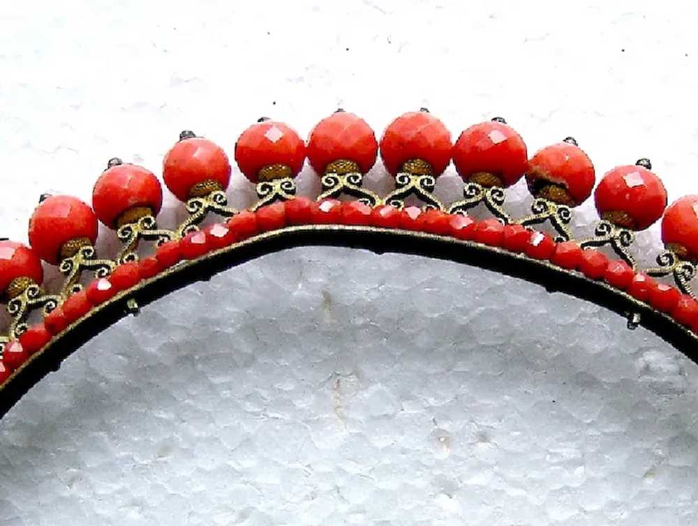 Regency carved coral beads tiara gilded brass hai… - image 9