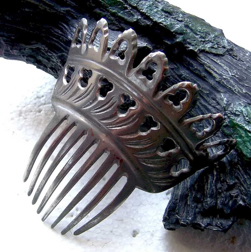 Victorian silver tone metal hair comb Spanish sty… - image 10