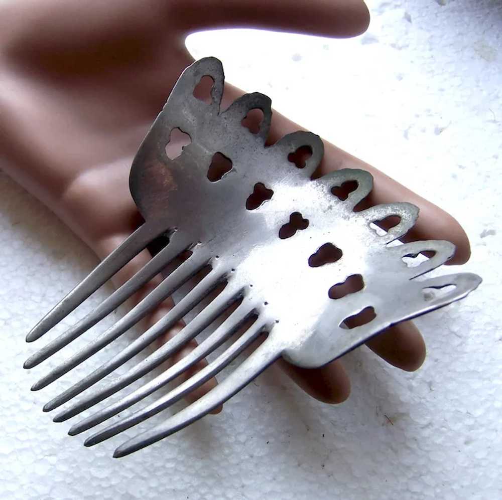 Victorian silver tone metal hair comb Spanish sty… - image 11