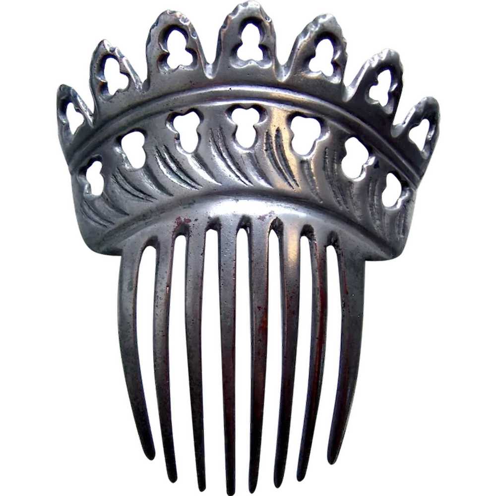 Victorian silver tone metal hair comb Spanish sty… - image 1