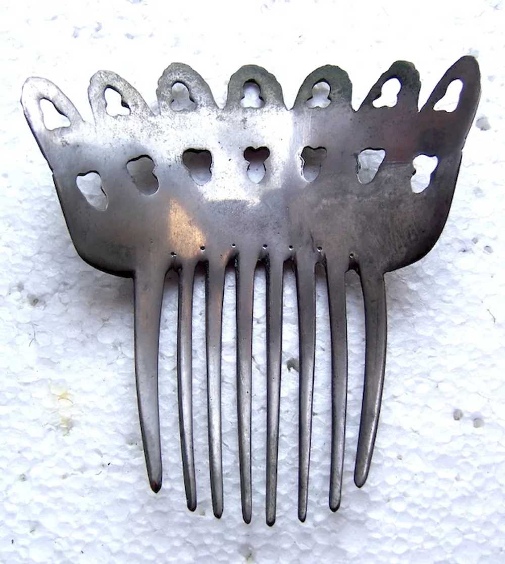 Victorian silver tone metal hair comb Spanish sty… - image 3