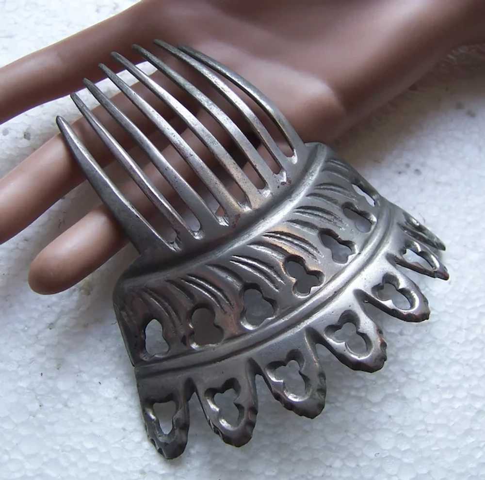 Victorian silver tone metal hair comb Spanish sty… - image 5