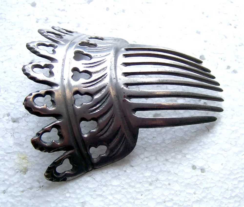 Victorian silver tone metal hair comb Spanish sty… - image 6