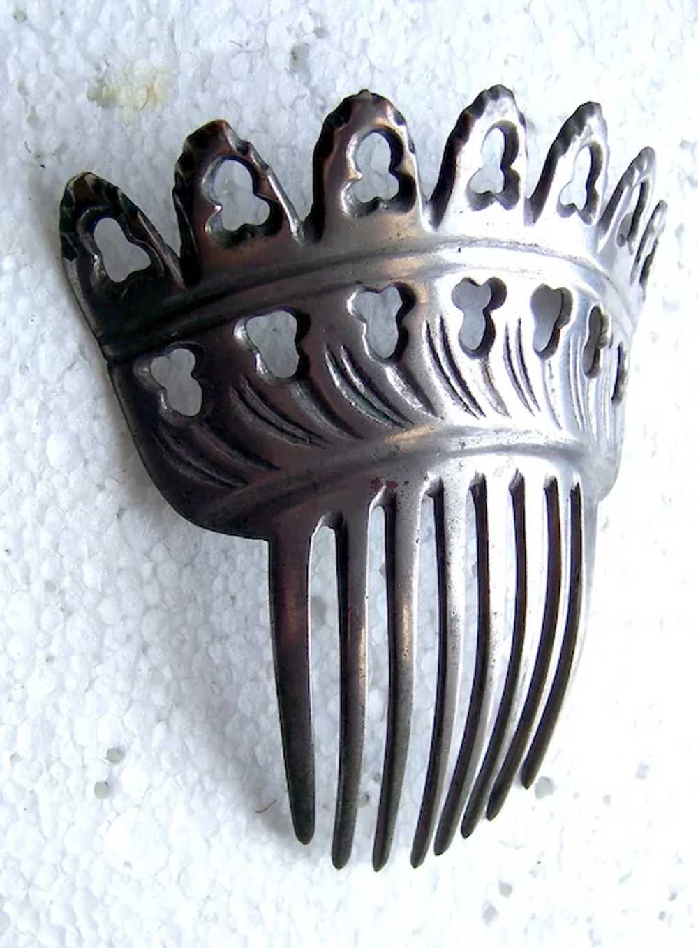 Victorian silver tone metal hair comb Spanish sty… - image 7