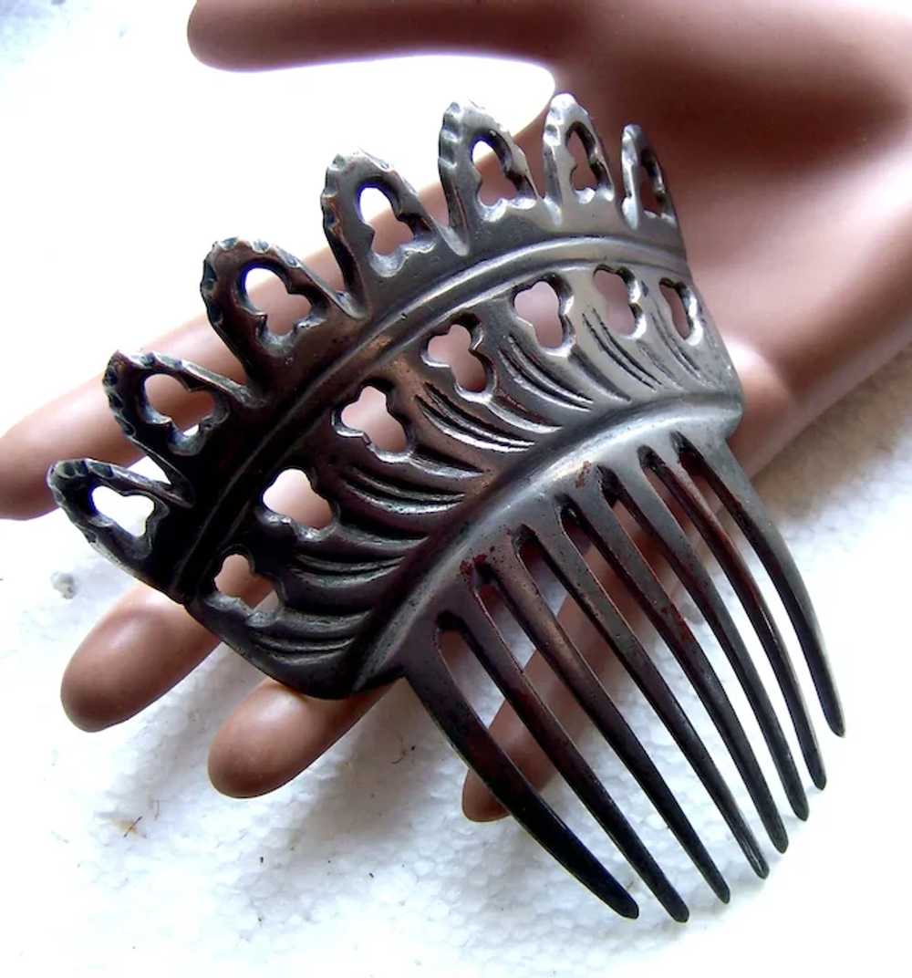 Victorian silver tone metal hair comb Spanish sty… - image 8