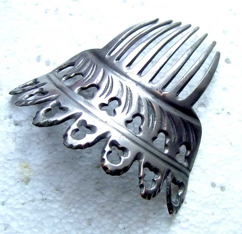 Victorian silver tone metal hair comb Spanish sty… - image 9