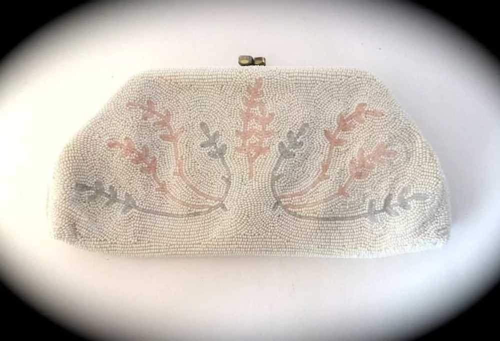 White Beaded Evening Clutch Purse with Pink & Blu… - image 8