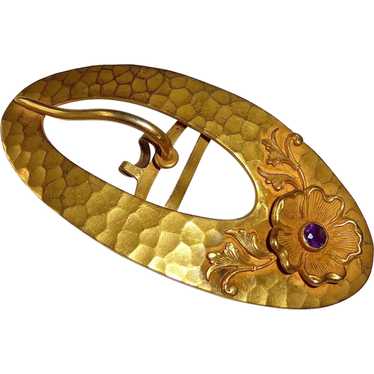 Victorian Art Nouveau Gilt Brass Belt Buckle - image 1