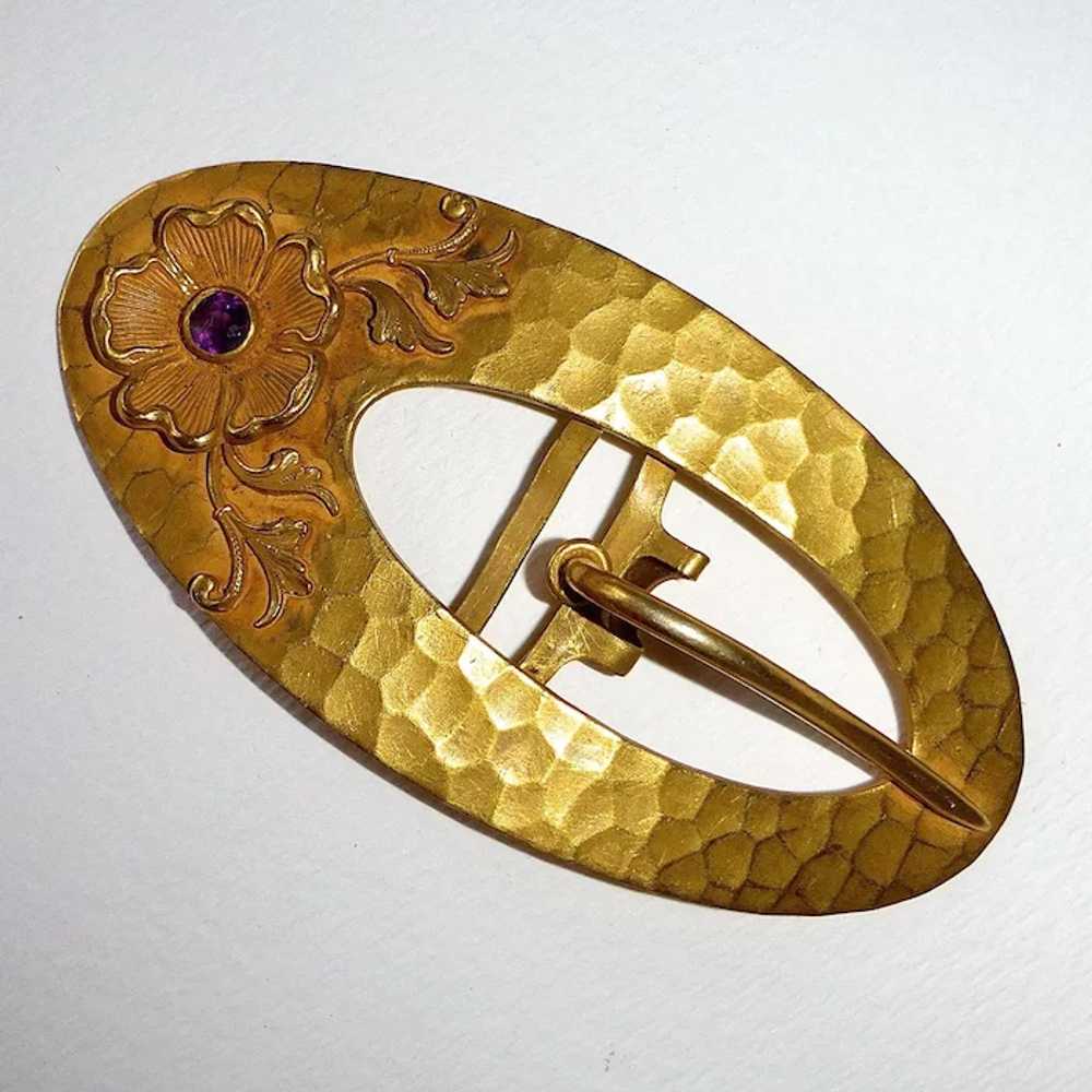 Victorian Art Nouveau Gilt Brass Belt Buckle - image 2