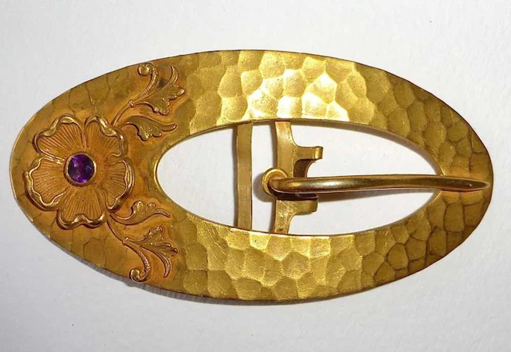Victorian Art Nouveau Gilt Brass Belt Buckle - image 3