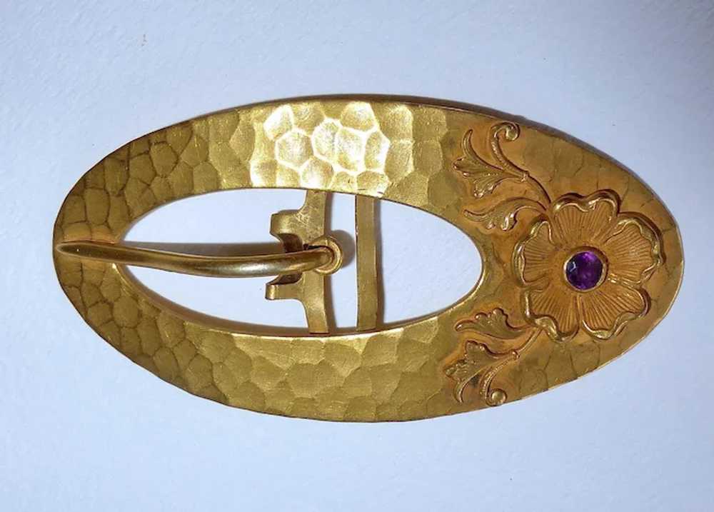 Victorian Art Nouveau Gilt Brass Belt Buckle - image 5
