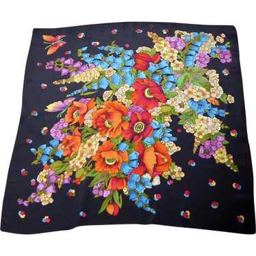 Silk Crepe Vibrant Floral Printed Large Fringed S… - image 1