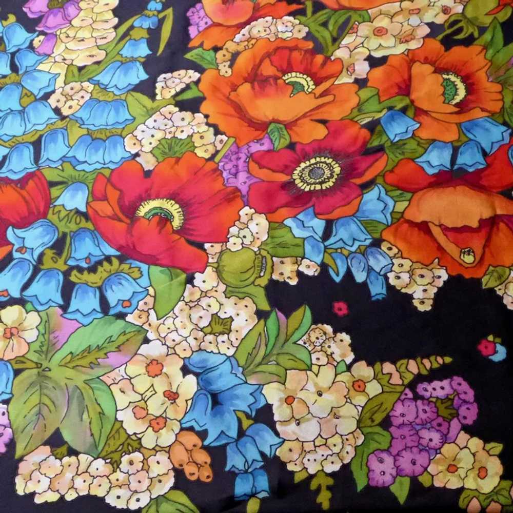Silk Crepe Vibrant Floral Printed Large Fringed S… - image 2