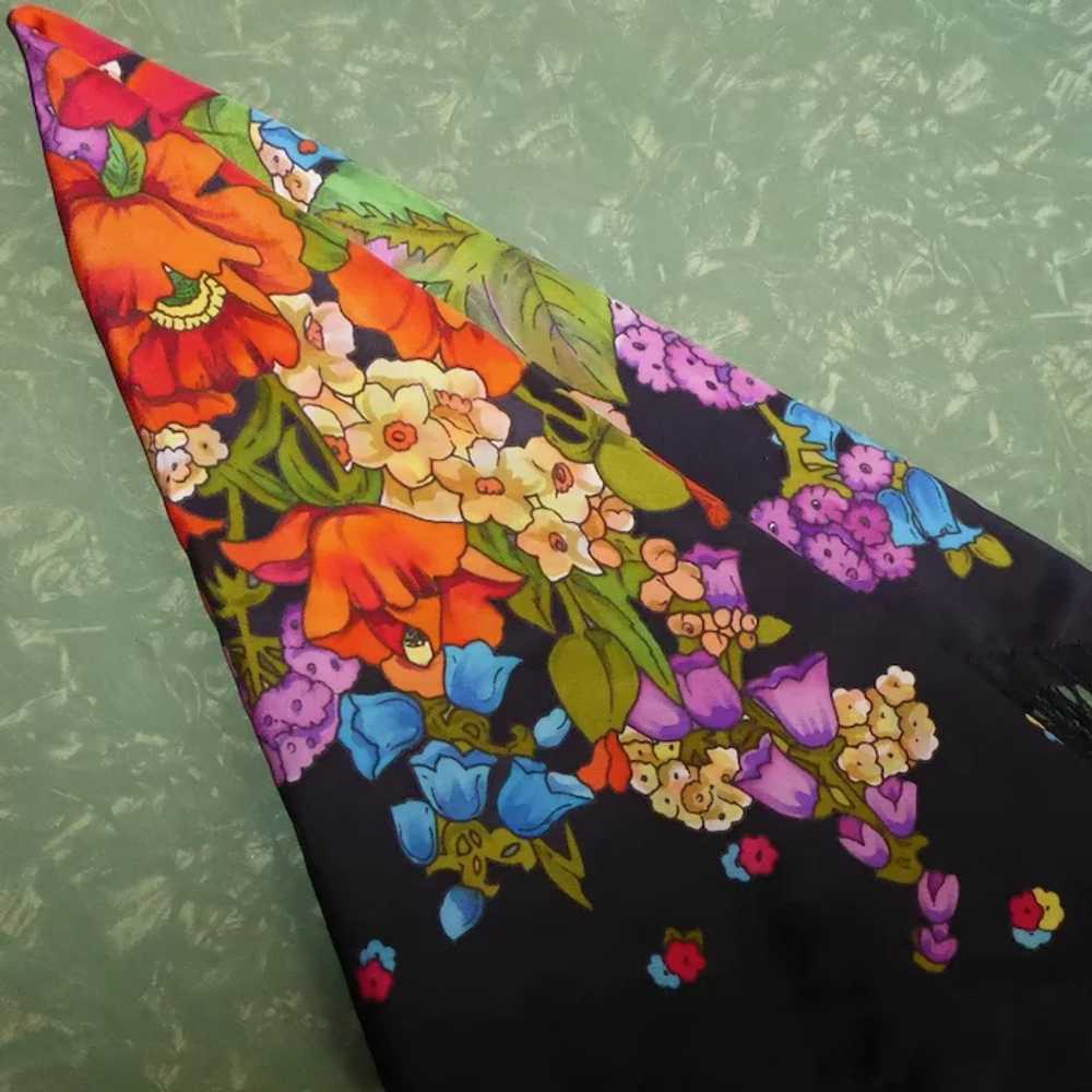 Silk Crepe Vibrant Floral Printed Large Fringed S… - image 3