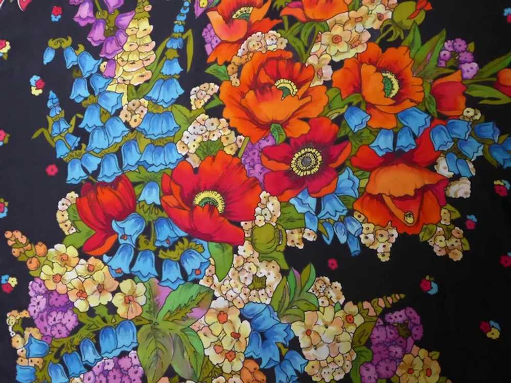 Silk Crepe Vibrant Floral Printed Large Fringed S… - image 9