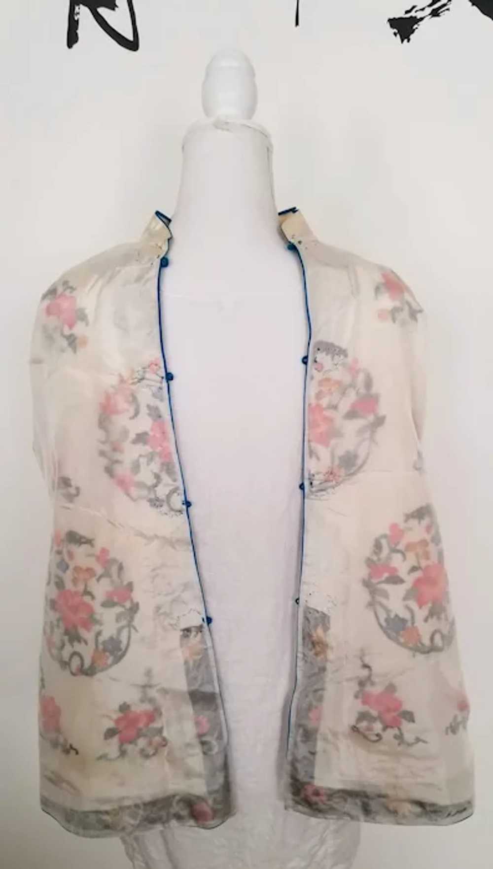 Vintage White Silk Embroidered  Jacket, Sz Small - image 12