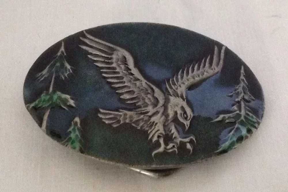 Green Enamel Eagle Belt Buckle Indiana Metal Craf… - image 2
