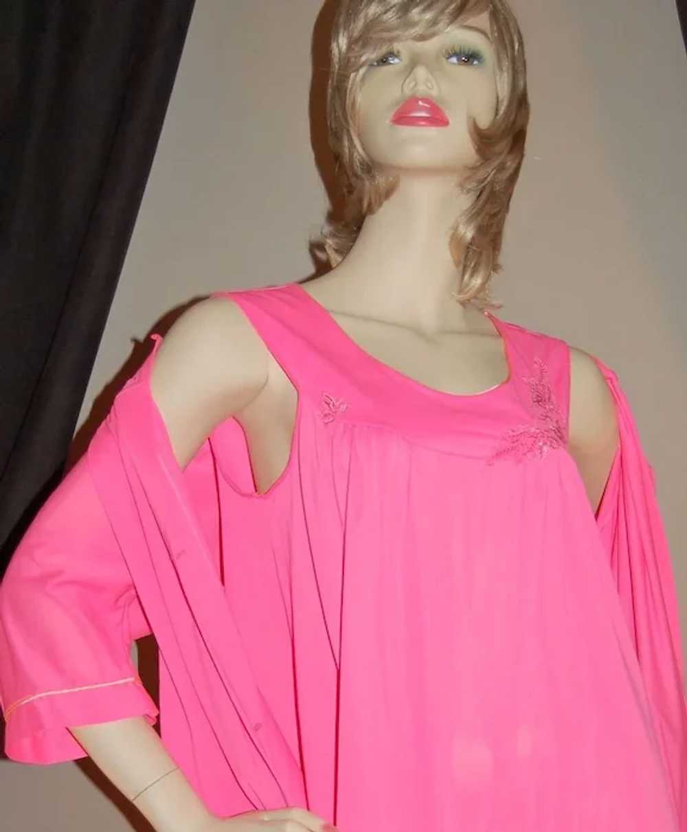 1960s Lorraine 2-Pc Hot Pink Nylon Nightgown &amp… - image 2