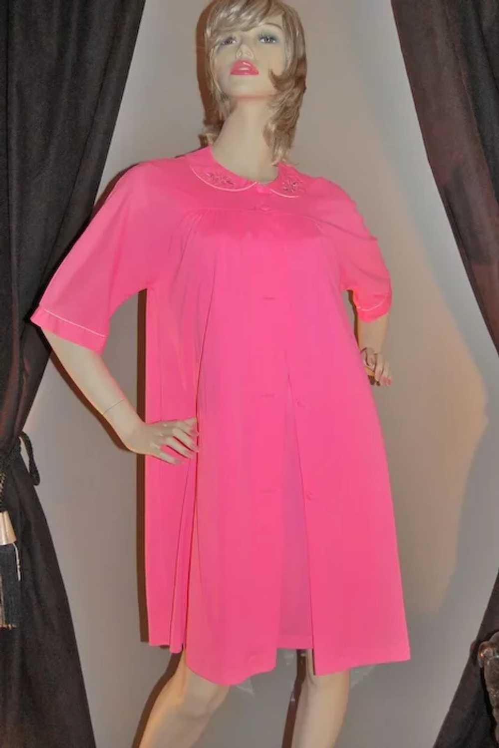1960s Lorraine 2-Pc Hot Pink Nylon Nightgown &amp… - image 3