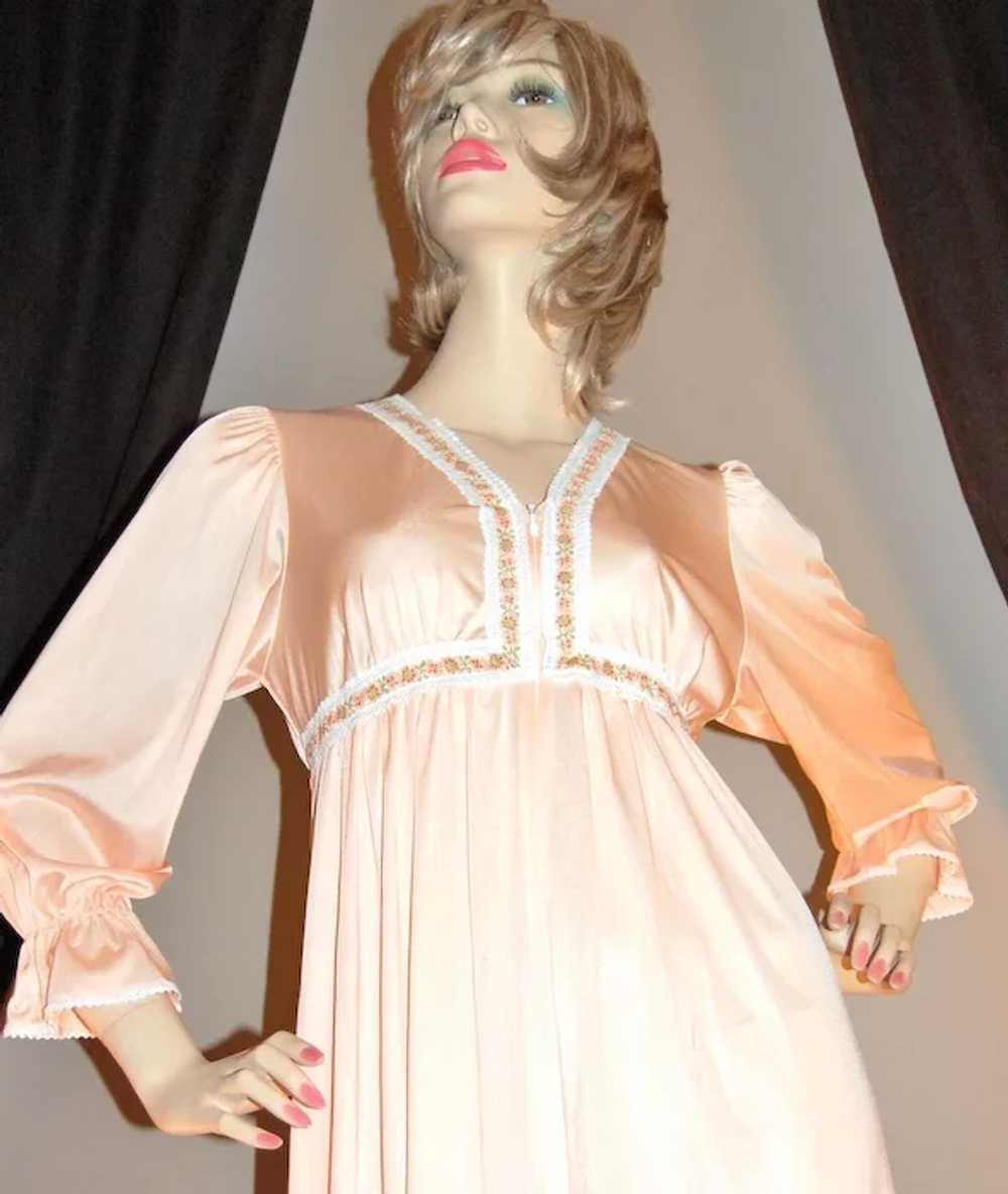 1970s Lorraine ~ Long Peach Nylon Lounging Gown/R… - image 3