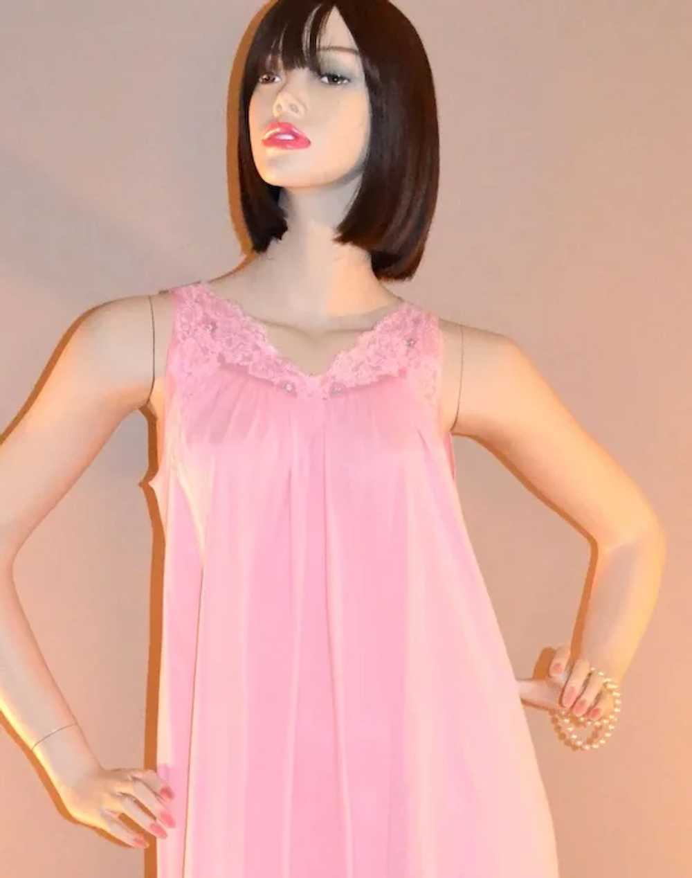 1960s Shadowline ~ Powder Pink Nylon & Lace Night… - image 1