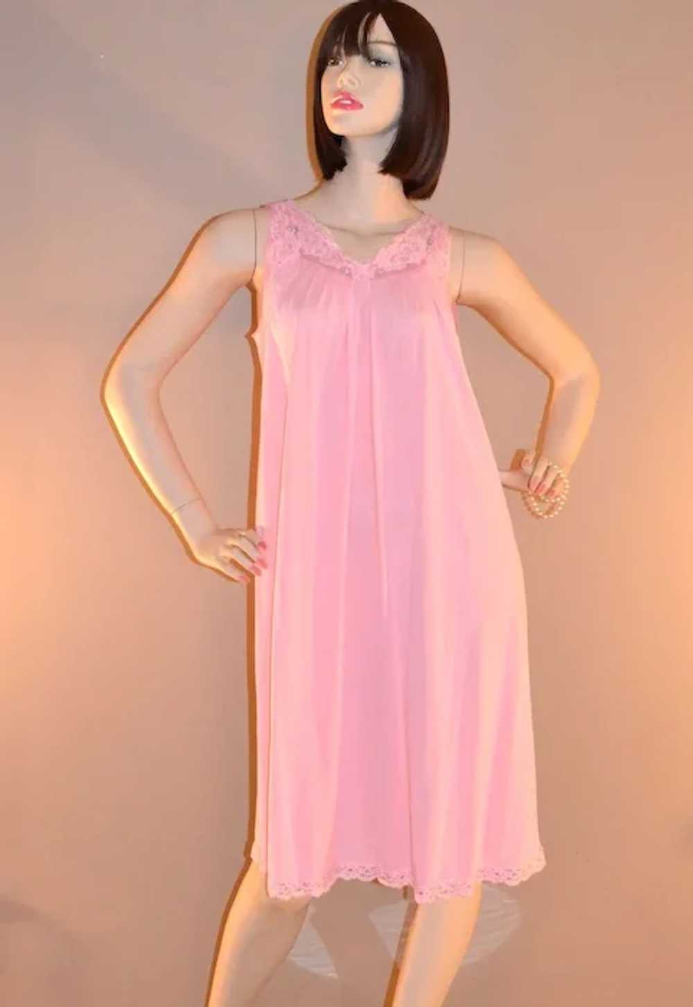 1960s Shadowline ~ Powder Pink Nylon & Lace Night… - image 2