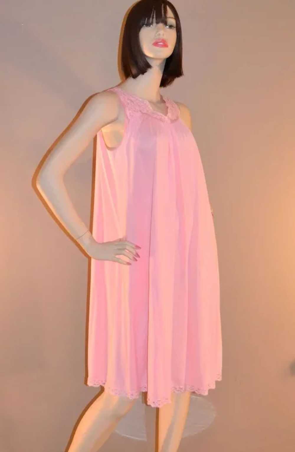 1960s Shadowline ~ Powder Pink Nylon & Lace Night… - image 3