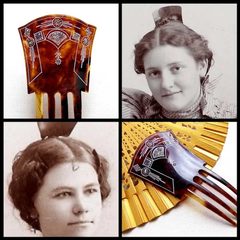 Victorian hair comb faux tortoiseshell celluloid … - image 9