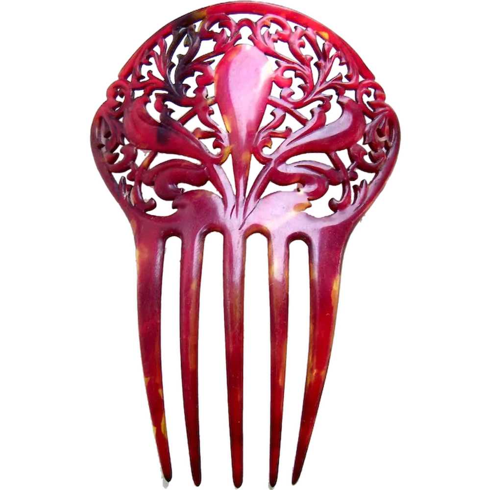 Victorian deep red colour hair comb Spanish style… - image 1