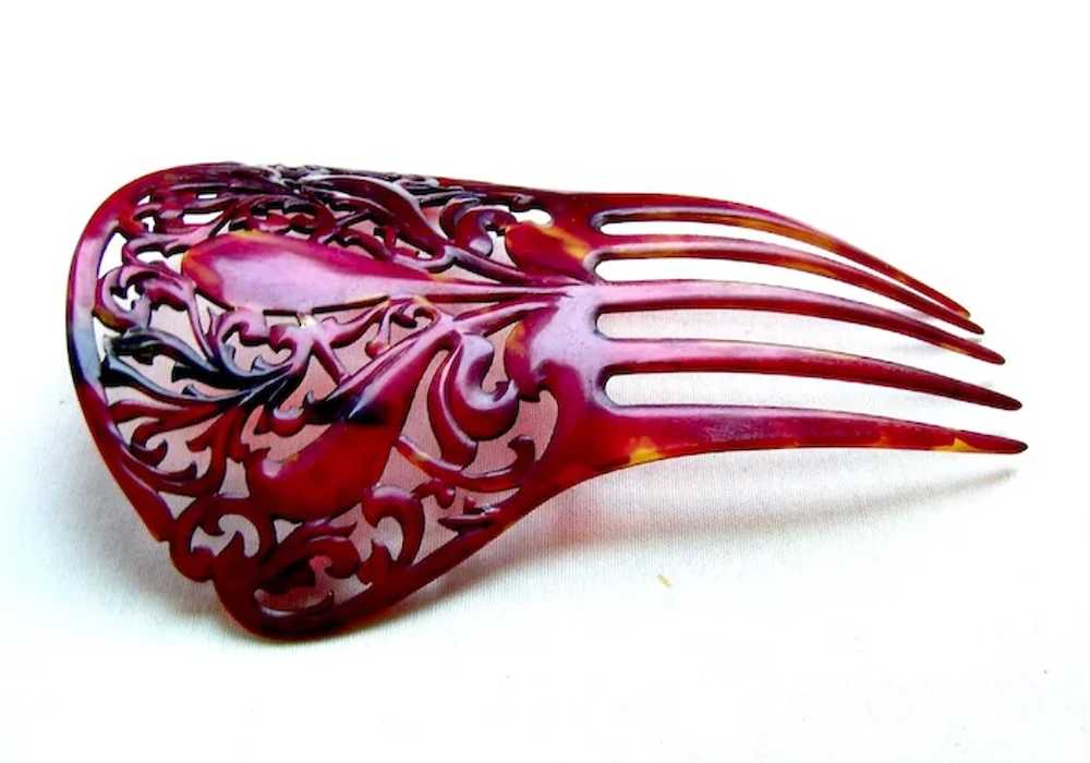 Victorian deep red colour hair comb Spanish style… - image 3