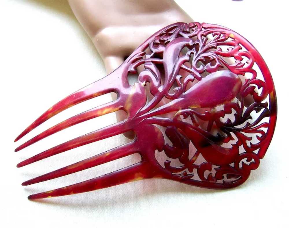 Victorian deep red colour hair comb Spanish style… - image 6