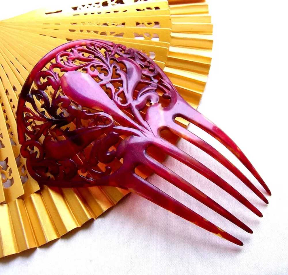 Victorian deep red colour hair comb Spanish style… - image 7