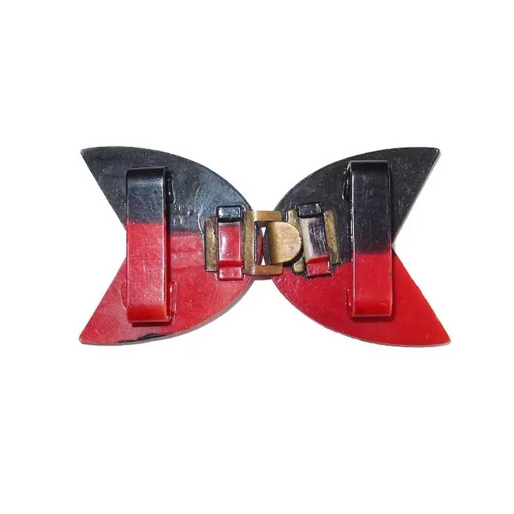Art Deco Red and Black Wing Celluloid Belt Buckle - image 2