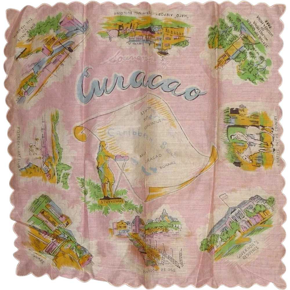 Vintage Rare Souvenir Hanky Curacao Handkerchief - image 1