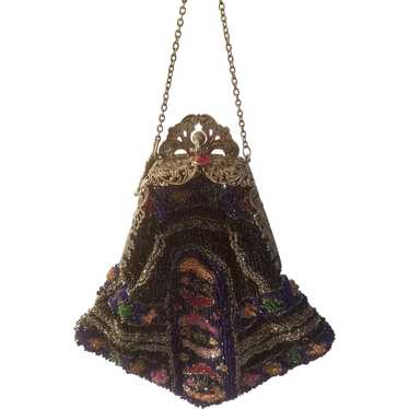 Beaded purse with ornate silver colored closure - image 1