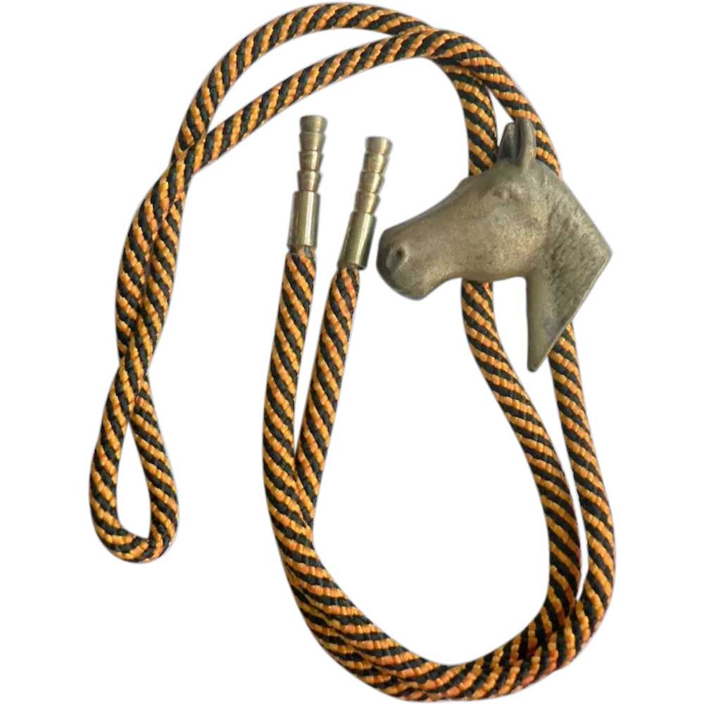 Vintage 1950s Bronze Horse Head Slide Bolo Tie - image 1