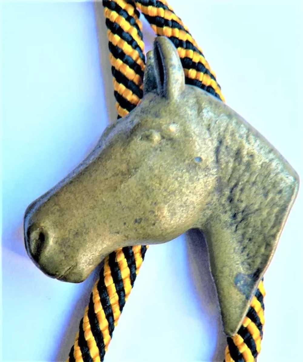 Vintage 1950s Bronze Horse Head Slide Bolo Tie - image 2