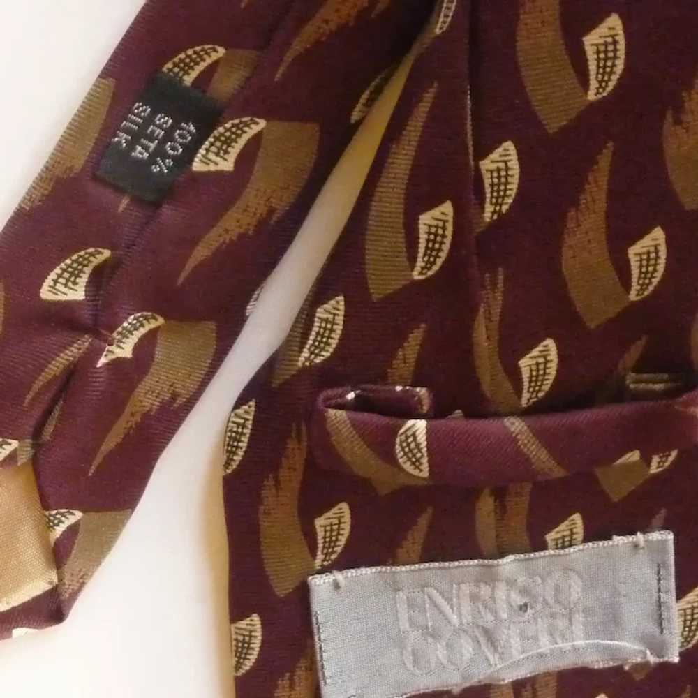 Enrico Coveri Burgundy Brown Silk Tie - image 3