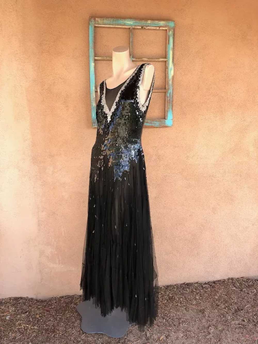 1930s Black Sequin Dress Evening Gown Sz S M - image 2