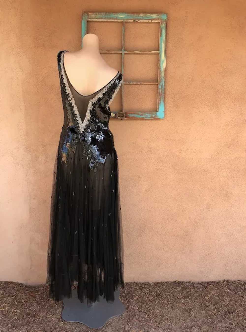 1930s Black Sequin Dress Evening Gown Sz S M - image 7
