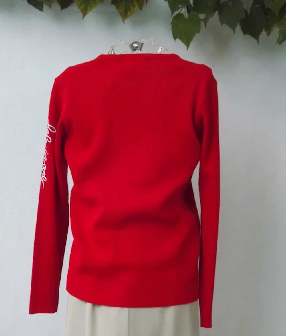 Vintage 1970s Women's Red Embroidered Golf V neck… - image 4