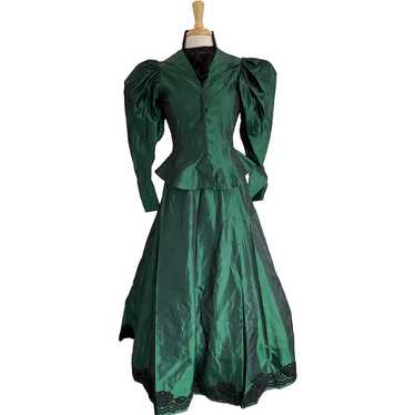 Victorian Style Handmade Costume, Green Taffeta a… - image 1