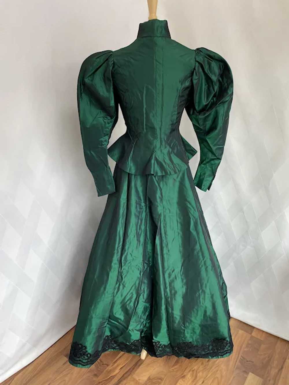 Victorian Style Handmade Costume, Green Taffeta a… - image 2