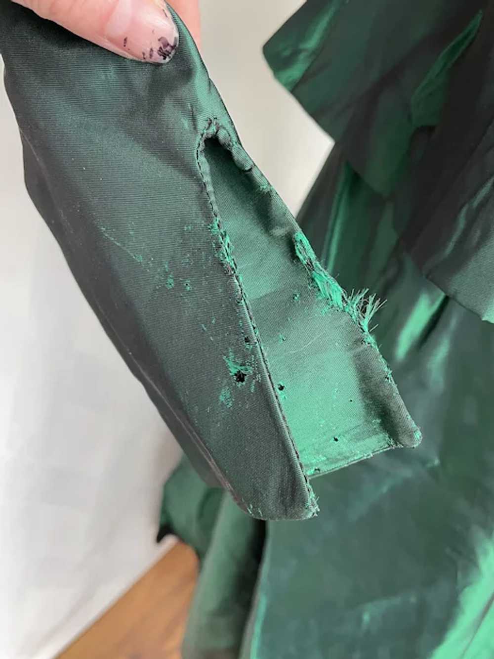Victorian Style Handmade Costume, Green Taffeta a… - image 7