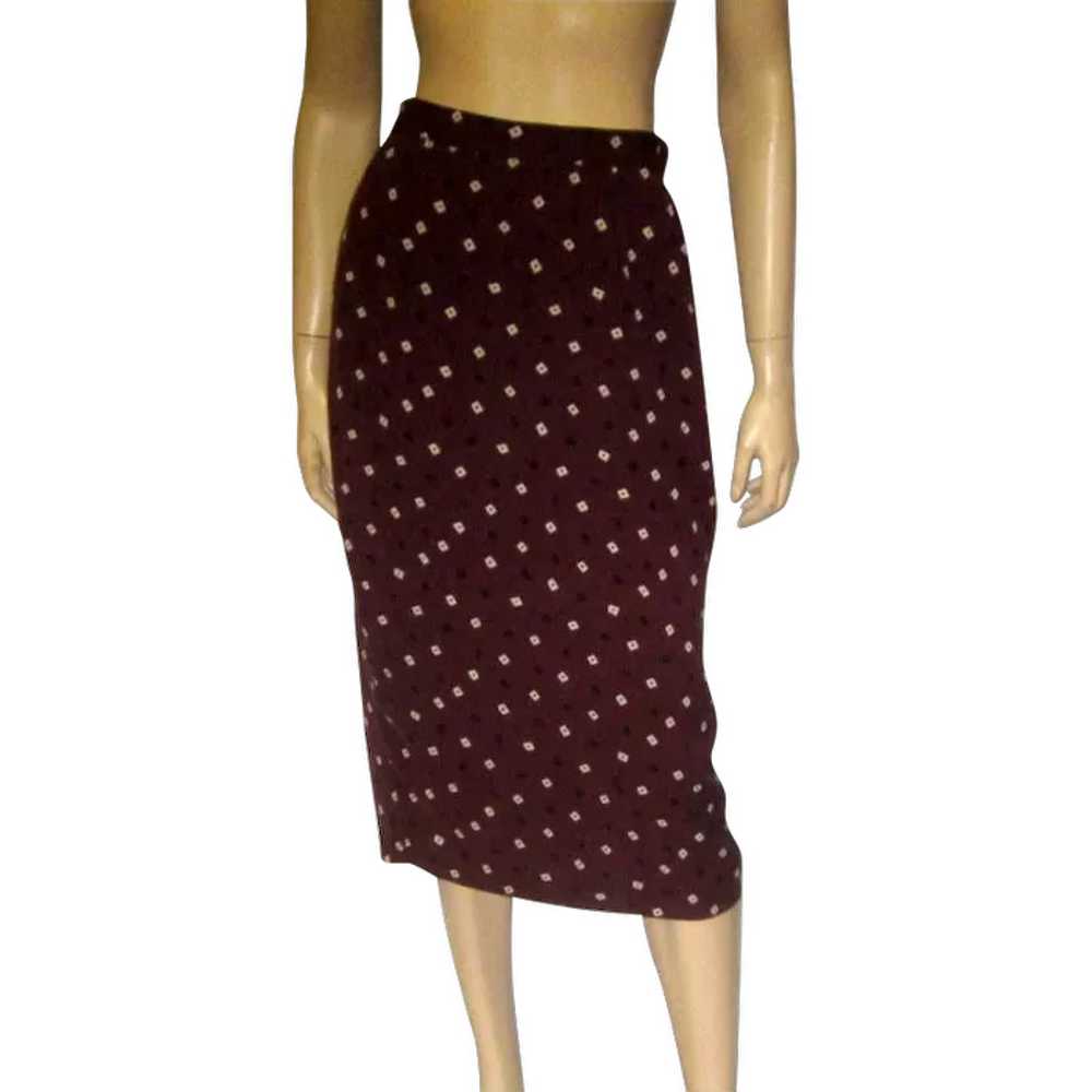 1980's DKNY Brown Silk Printed Skirt - image 1