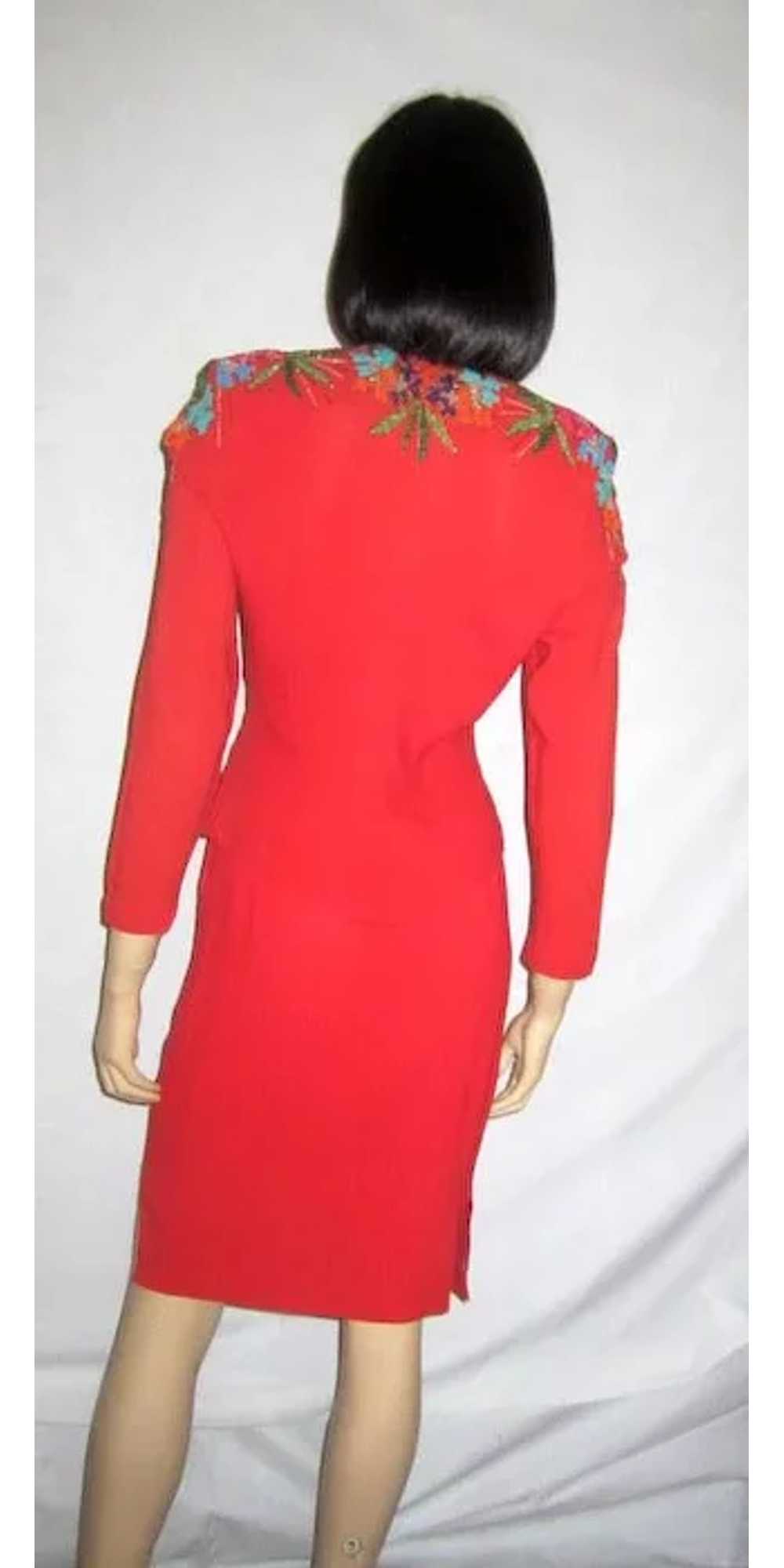 1940's Tomato Red, Multi-Colored Beaded Suit by "… - image 3