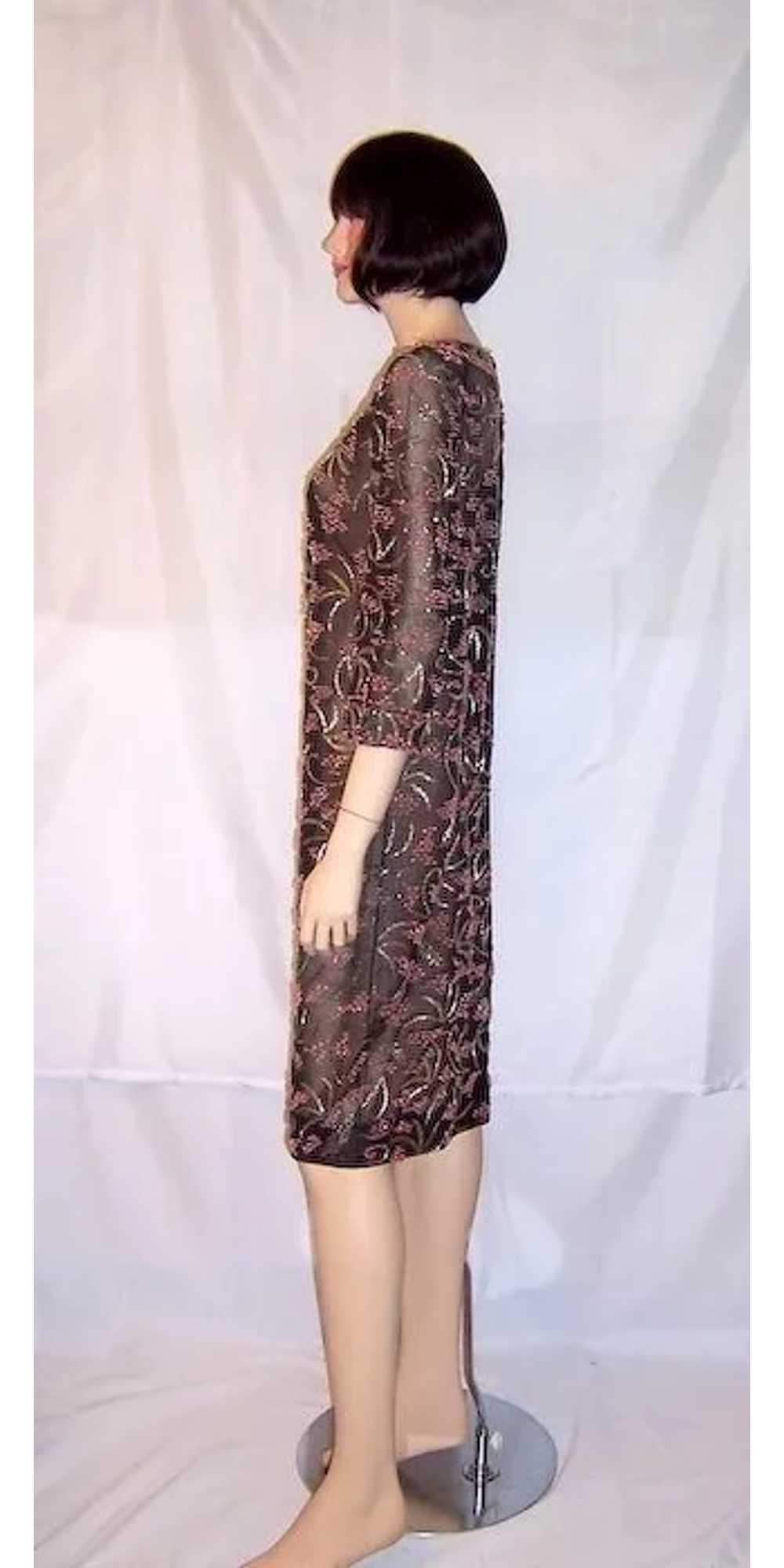 1960's Pink and Silver Beaded Dress on Black Net - image 2