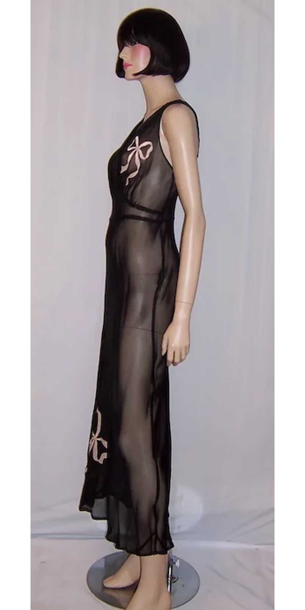 Sheer Black 1930's Negligee with Pink Bow Appliqu… - image 2