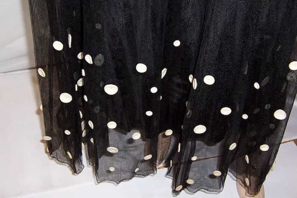 1930's Fanciful Black Net Gown with White Polka D… - image 5