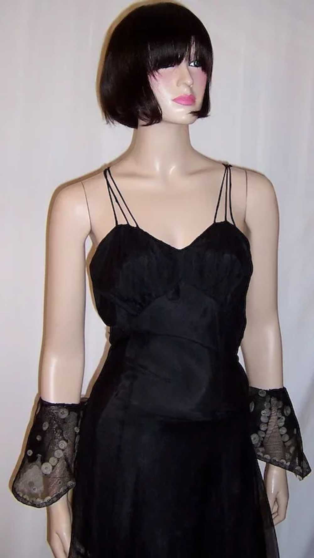 1930's Fanciful Black Net Gown with White Polka D… - image 7